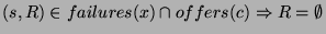 $ (s,R)\in failures(x)\cap offers(c)\Rightarrow R=\emptyset $